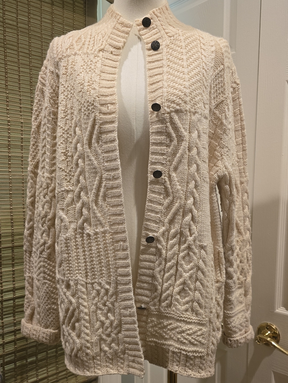 Lauren Ralph Lauren Cream Cable-Knit Button Cardigan